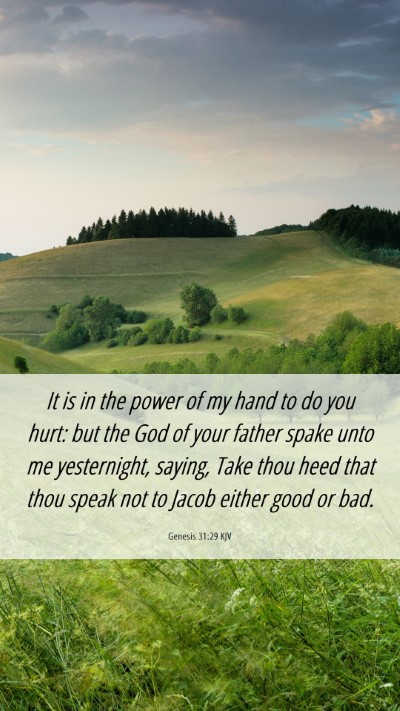 Picture 06 - Genesis 31:29 KJV Mobile Phone Wallpaper - It is in the power of my hand to do you hurt: but - Mobile Bible Verse Wallpaper