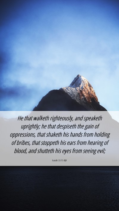 Picture 06 - Isaiah 33:15 KJV Mobile Phone Wallpaper - He that walketh righteously, and speaketh - Mobile Bible Verse Wallpaper