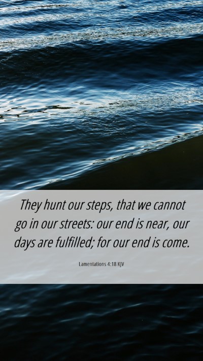 Picture 06 - Lamentations 4:18 KJV Mobile Phone Wallpaper - They hunt our steps, that we cannot go in our - Mobile Bible Verse Wallpaper