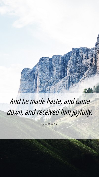 Picture 06 - Luke 19:6 KJV Mobile Phone Wallpaper - And he made haste, and came down, and received - Mobile Bible Verse Wallpaper