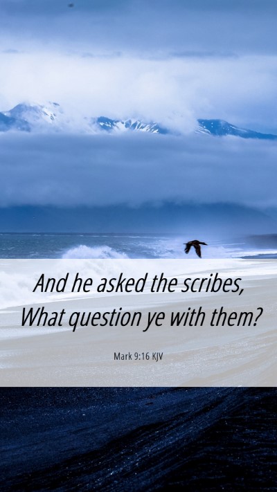 Picture 06 - Mark 9:16 KJV Mobile Phone Wallpaper - And he asked the scribes, What question ye with - Mobile Bible Verse Wallpaper