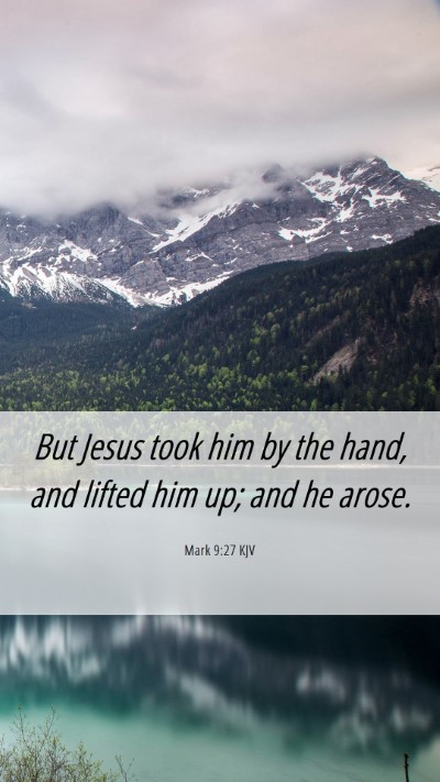 Picture 06 - Mark 9:27 KJV Mobile Phone Wallpaper - But Jesus took him by the hand, and lifted him - Mobile Bible Verse Wallpaper