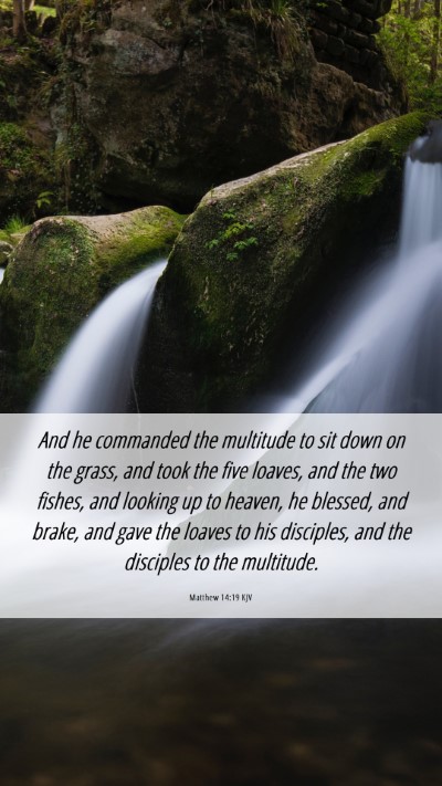 Picture 06 - Matthew 14:19 KJV Mobile Phone Wallpaper - And he commanded the multitude to sit down on the - Mobile Bible Verse Wallpaper