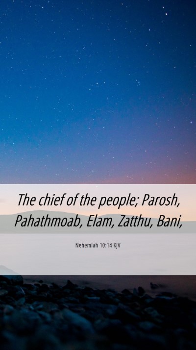 Picture 06 - Nehemiah 10:14 KJV Mobile Phone Wallpaper - The chief of the people; Parosh, Pahathmoab, - Mobile Bible Verse Wallpaper