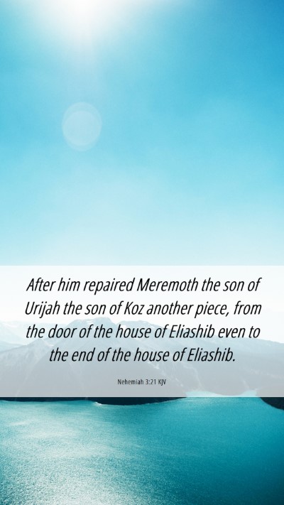 Picture 06 - Nehemiah 3:21 KJV Mobile Phone Wallpaper - After him repaired Meremoth the son of Urijah the - Mobile Bible Verse Wallpaper
