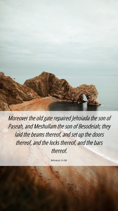 Picture 06 - Nehemiah 3:6 KJV Mobile Phone Wallpaper - Moreover the old gate repaired Jehoiada the son - Mobile Bible Verse Wallpaper