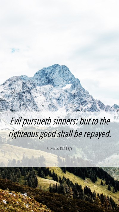 Picture 06 - Proverbs 13:21 KJV Mobile Phone Wallpaper - Evil pursueth sinners: but to the righteous good - Mobile Bible Verse Wallpaper