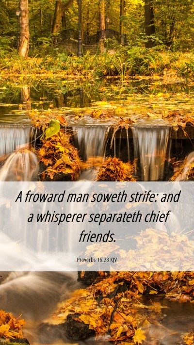 Picture 06 - Proverbs 16:28 KJV Mobile Phone Wallpaper - A froward man soweth strife: and a whisperer - Mobile Bible Verse Wallpaper