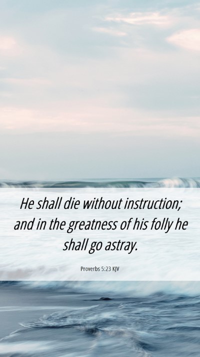 Picture 06 - Proverbs 5:23 KJV Mobile Phone Wallpaper - He shall die without instruction; and in the - Mobile Bible Verse Wallpaper