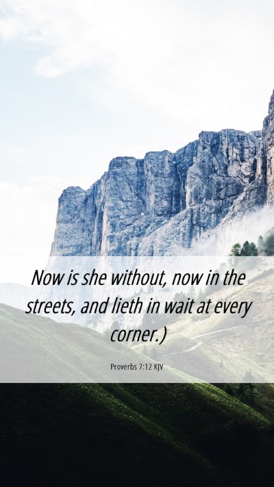 Picture 06 - Proverbs 7:12 KJV Mobile Phone Wallpaper - Now is she without, now in the streets, and lieth - Mobile Bible Verse Wallpaper