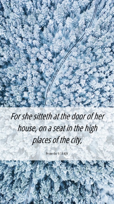 Picture 06 - Proverbs 9:14 KJV Mobile Phone Wallpaper - For she sitteth at the door of her house, on a - Mobile Bible Verse Wallpaper