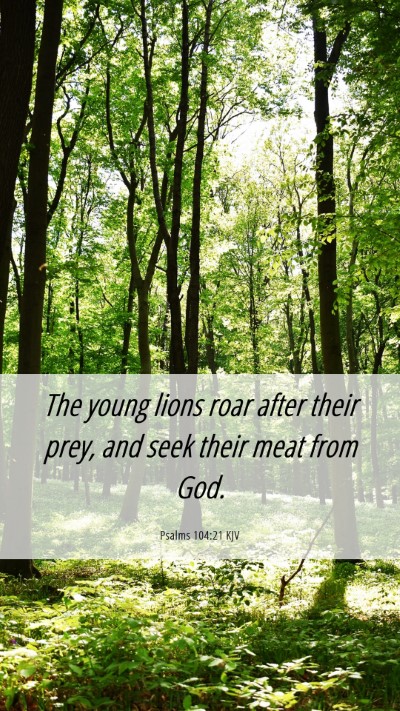 Picture 06 - Psalms 104:21 KJV Mobile Phone Wallpaper - The young lions roar after their prey, and seek - Mobile Bible Verse Wallpaper