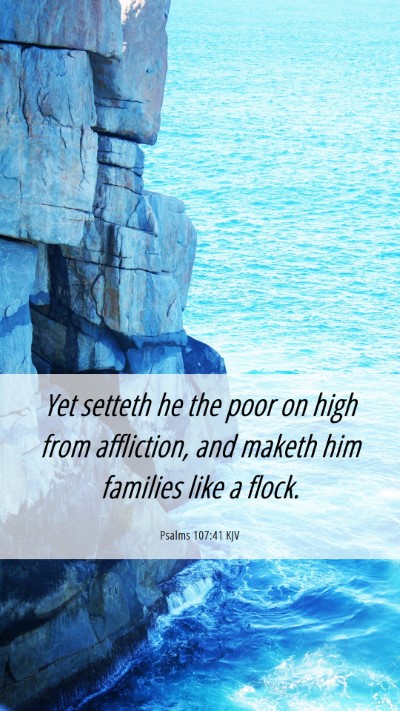 Picture 06 - Psalms 107:41 KJV Mobile Phone Wallpaper - Yet setteth he the poor on high from affliction, - Mobile Bible Verse Wallpaper