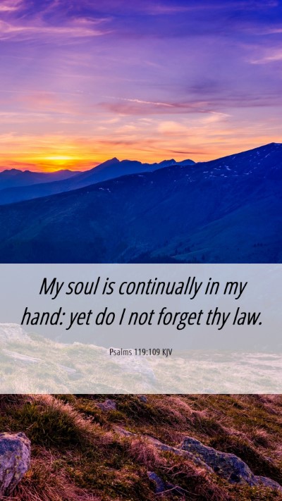 Picture 06 - Psalms 119:109 KJV Mobile Phone Wallpaper - My soul is continually in my hand: yet do I not - Mobile Bible Verse Wallpaper