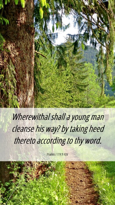 Picture 06 - Psalms 119:9 KJV Mobile Phone Wallpaper - Wherewithal shall a young man cleanse his way? by - Mobile Bible Verse Wallpaper