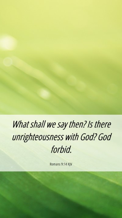 Picture 06 - Romans 9:14 KJV Mobile Phone Wallpaper - What shall we say then? Is there unrighteousness - Mobile Bible Verse Wallpaper