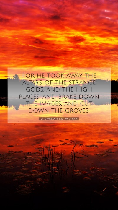Picture 07 - 2 Chronicles 14:3 KJV Mobile Phone Wallpaper - For he took away the altars of the strange gods, - Mobile Bible Verse Wallpaper