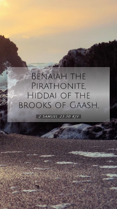 Picture 07 - 2 Samuel 23:30 KJV Mobile Phone Wallpaper - Benaiah the Pirathonite, Hiddai of the brooks of - Mobile Bible Verse Wallpaper