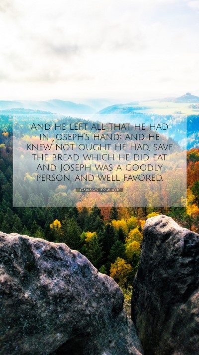 Picture 07 - Genesis 39:6 KJV Mobile Phone Wallpaper - And he left all that he had in Joseph's hand; and - Mobile Bible Verse Wallpaper
