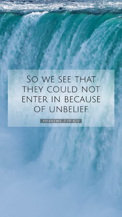 Picture 07 - Hebrews 3:19 KJV Mobile Phone Wallpaper - So we see that they could not enter in because of - Mobile Bible Verse Wallpaper