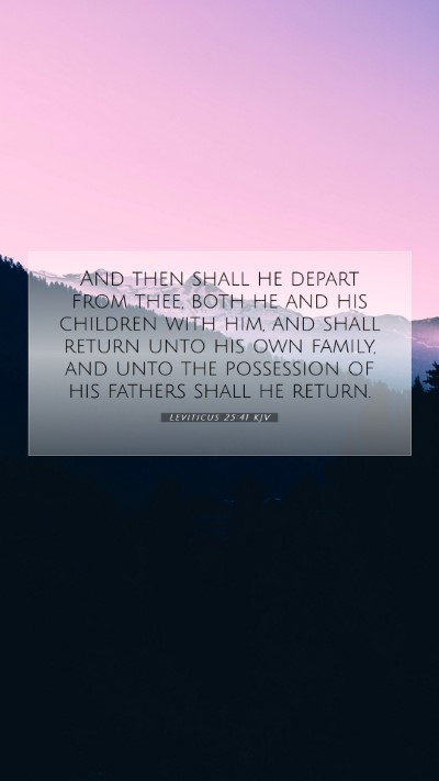 Picture 07 - Leviticus 25:41 KJV Mobile Phone Wallpaper - And then shall he depart from thee, both he and - Mobile Bible Verse Wallpaper