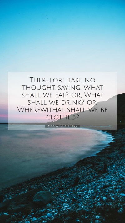 Picture 07 - Matthew 6:31 KJV Mobile Phone Wallpaper - Therefore take no thought, saying, What shall we - Mobile Bible Verse Wallpaper