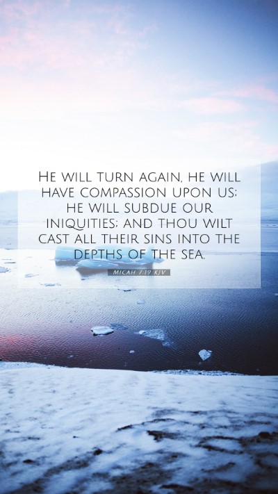 Picture 07 - Micah 7:19 KJV Mobile Phone Wallpaper - He will turn again, he will have compassion upon - Mobile Bible Verse Wallpaper