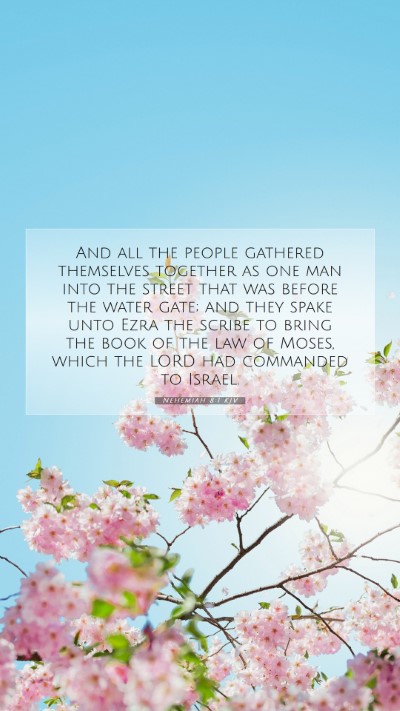 Picture 07 - Nehemiah 8:1 KJV Mobile Phone Wallpaper - And all the people gathered themselves together - Mobile Bible Verse Wallpaper