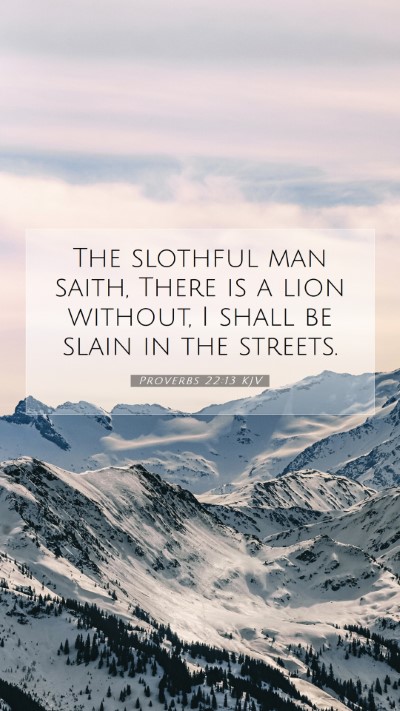 Picture 07 - Proverbs 22:13 KJV Mobile Phone Wallpaper - The slothful man saith, There is a lion without, - Mobile Bible Verse Wallpaper