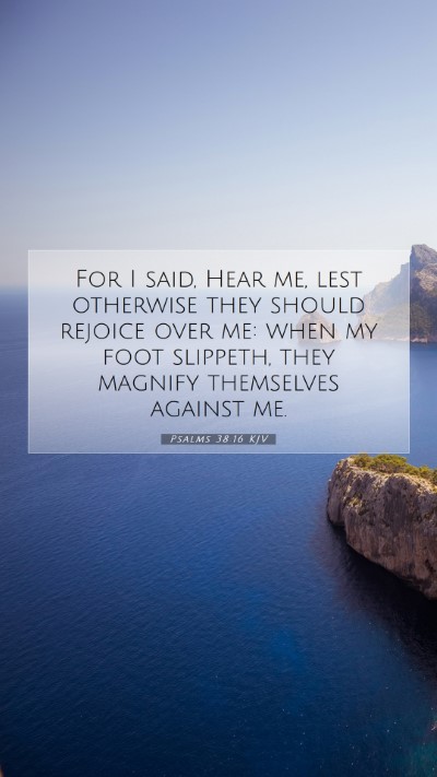 Picture 07 - Psalms 38:16 KJV Mobile Phone Wallpaper - For I said, Hear me, lest otherwise they should - Mobile Bible Verse Wallpaper