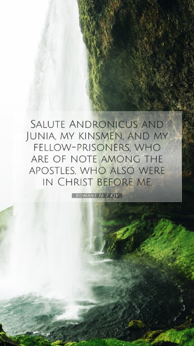 Picture 07 - Romans 16:7 KJV Mobile Phone Wallpaper - Salute Andronicus and Junia, my kinsmen, and my - Mobile Bible Verse Wallpaper